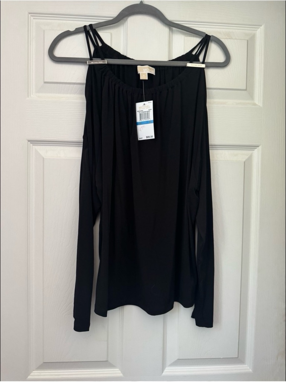 Michael Kors Black Cold-Shoulder Long Sleeve Top with Double Straps